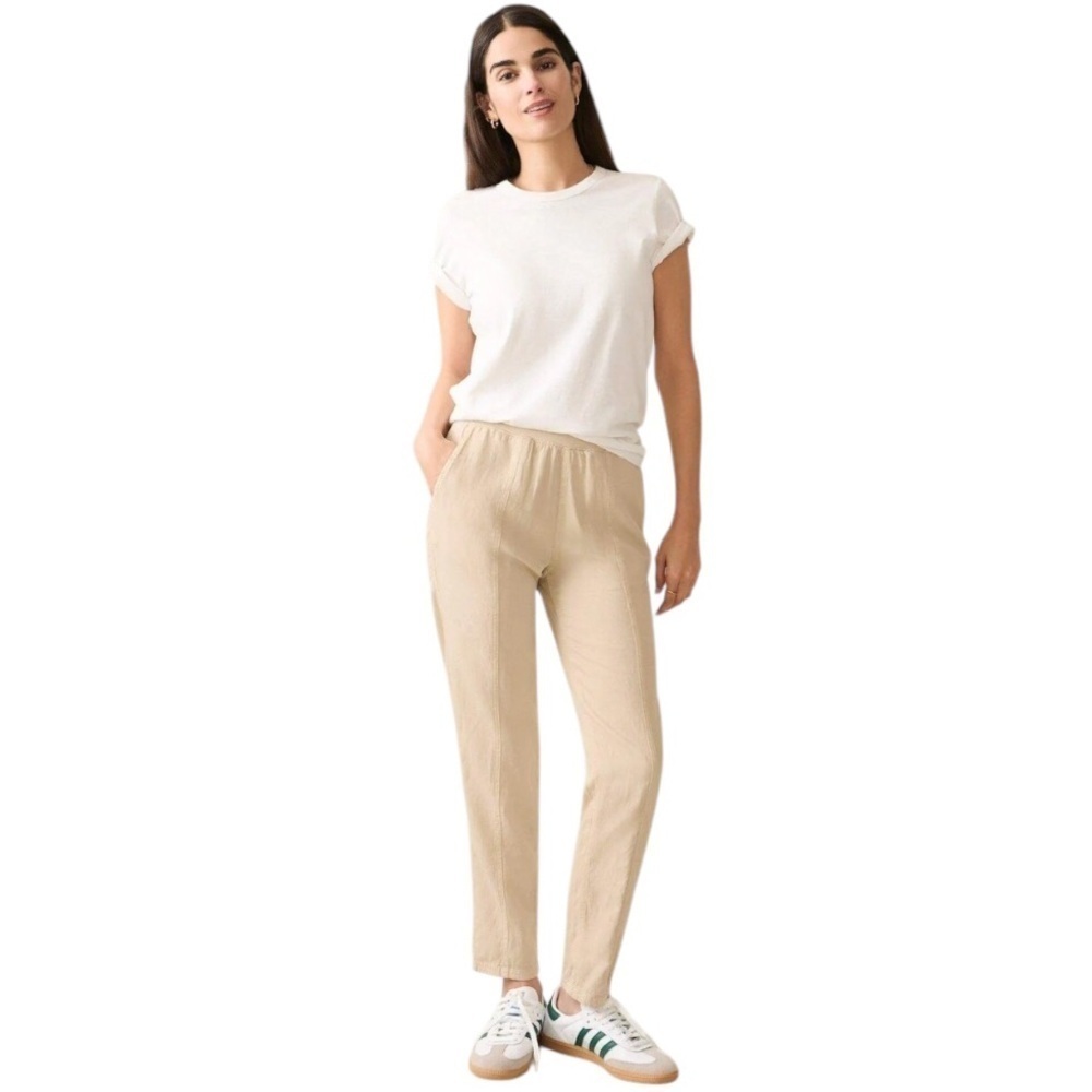Faherty Womens Linen Blend Arlie Pants Natural Pull On Size Large